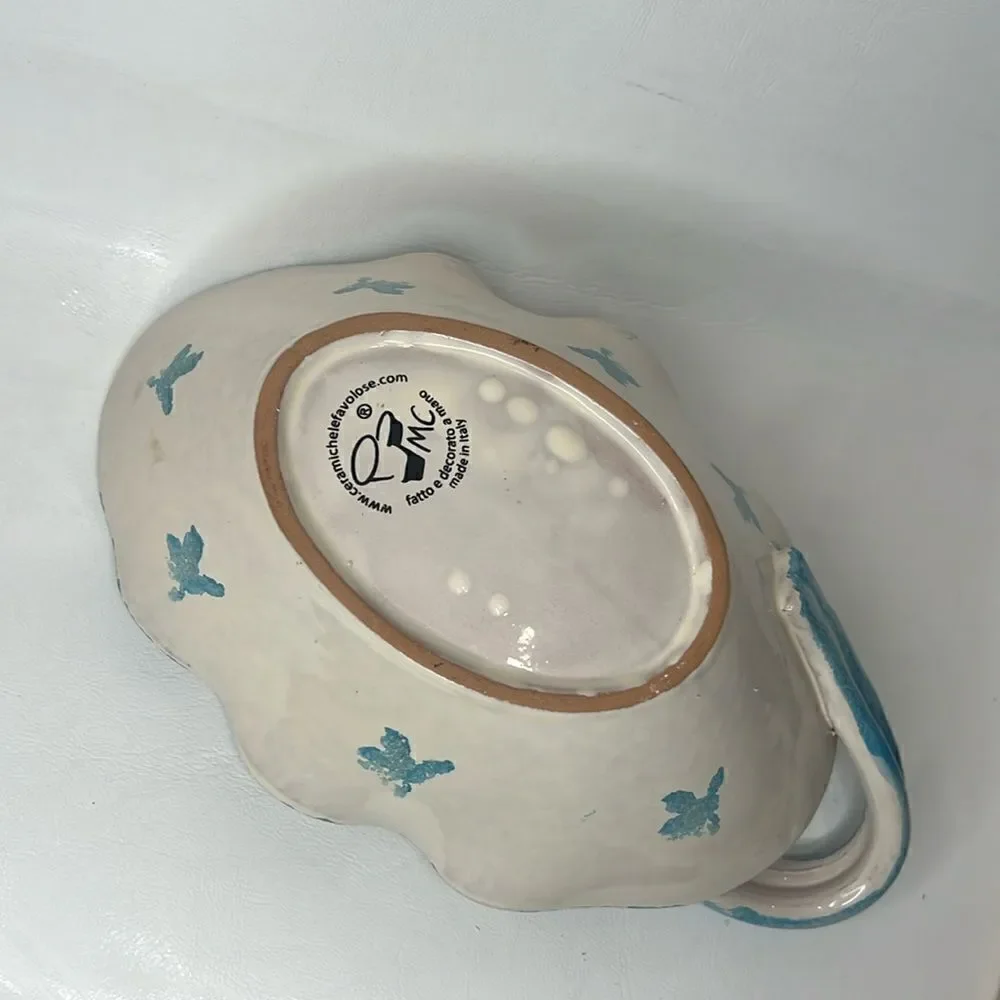 MC Ceramic Michele Favolose Rooster Vine Blue Cream Gravy Sauce Serving Boat